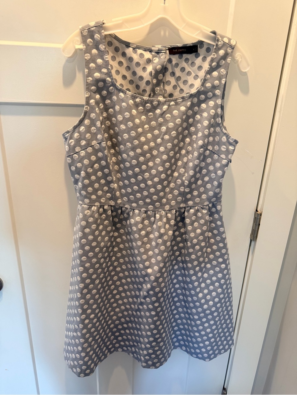 The Limited Blue White Textured Polka Dot Fit Flare Dress Size 12